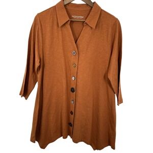 Soft Surroundings Rust Orange Cotton Slub Knit Tunic Boho Quirky Artsy Buttons